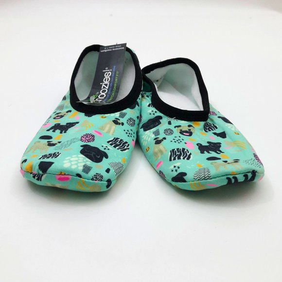 Snoozies Women's Stretch Comfort Skinnies Blue Green Dogs Slippers Size 7/8 - Picture 2 of 6